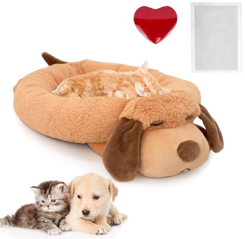 IFOYO Welpen-Herzschlag-Spielzeug, Einschlafhilfe, 45,7 x 33 cm, kleines Hundebett für ängstliche Welpen, Herzschlag, Welpenspielzeug, beruhigendes Spielzeug für Hunde, Haustier-Angstlinderung und