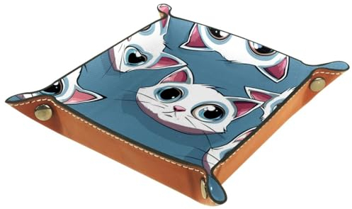 Niedliche Cartoon-große Augen, Katze, zusammenklappbar, dickes PU-Leder, braunes Leder, Aufbewahrungsbox, kleiner Schmuck, Süßigkeiten, Schlüssel, Aufbewahrungsbox, dekoratives Tablett für den