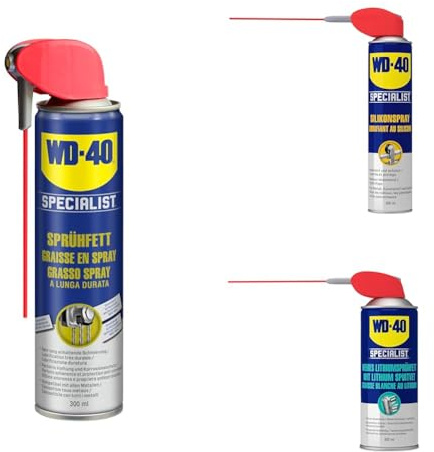 Bundle of WD-40 SPECIALIST Sprühfett 300ml + WD-40 Specialist Silikonspray Smart Straw, 300 ml + WD-40 Specialist Weißes Lithiumsprühfett Smart Straw 400ml