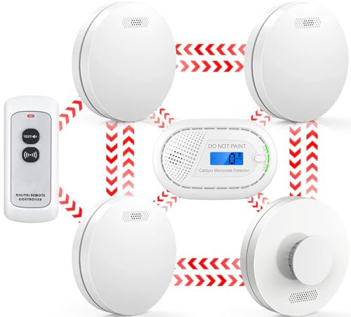 CPVAN Wireless Interlinked Smoke, Heat & Carbon Monoxide Alarm Bundle with Remote Control, Scotland & England Law Compliant, 10 Year Battery, CE & BS Certified, Pre Linked. 5 Pack