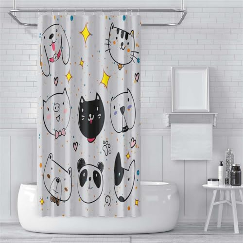 Duschvorhang Panda Schwein Hund Duschvorhang Stoff Polyester Badevorhang Shower Curtains Antischimmel Duschvorhang Wasserdicht Duschvorhänge mit 12 Duschvorhangringen 180x220cm
