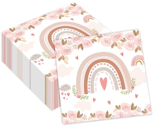 40 Stück Servietten, Regenbogen Servietten, Böhmische Servietten für Kindergeburtstag, Hausparty Dekorationen, Einwegtellersets (33 * 33cm)