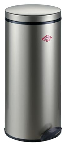 WESCO Gastro Tretabfallsammler 127 in der Farbe neusilber, pulverbeschichtetes Stahlblech, Metalleinsatz mit 22 Liter Volumen, Kunststoff-Fußtritt