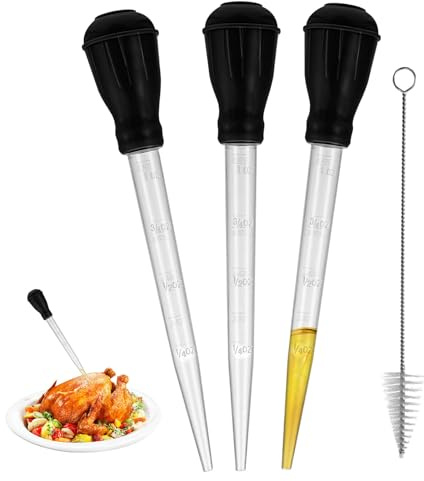 3 Stück Truthahn-Bratenspritze groß, Bratenspritze für Fleisch, Bratspritze Pipette, Glühbirne, Grill, Huhn, Backen, Kochen, Pipette, Kunststoff-Tropfe, Aquarium-Injektor zum Kochen, Grillen, Backen