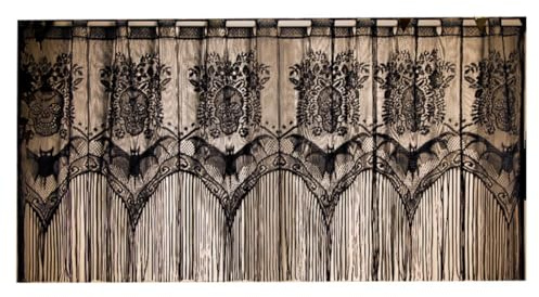 champracer Vorhang Schwarz Schädel Stickerei Transparent Gardine Voile Scheibengardine Küche Hohlstickereien Kurzgardine Halloween Dekoration Vorhang 150x52 cm