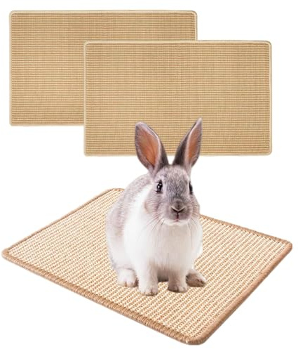 bangminda 2PCS Rabbit Scratching Mat Small Animal Grass Mats Natural Sisal Bunny Scratch Pad for Cages Small Animal Chew Toy Rabbit Bed for Hamsters Guinea Pigs Ferrets (40x30 cm)
