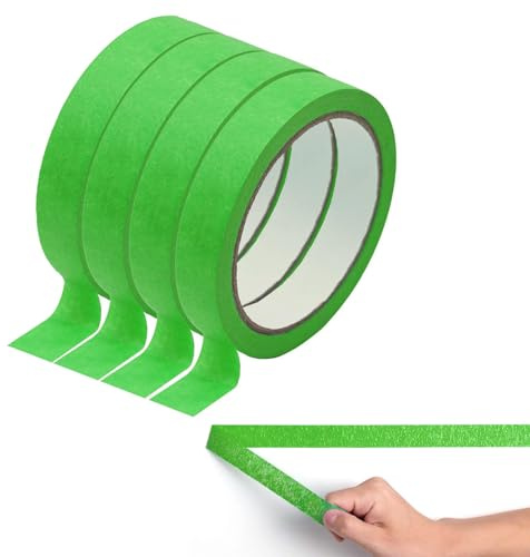 SUJIBHI Lot de 4 rouleaux de ruban de masquage vert pour surfaces délicates pour peinture intérieure, décoration et rénovation (20 mm x 20 m)