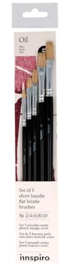 INNSPIRO Set di 5 pennelli per setole piatte manico corto n. 2, 4, 6, 8, 10, per acrilico, acquerello, guazzo, olio, ideale per principianti e professionisti