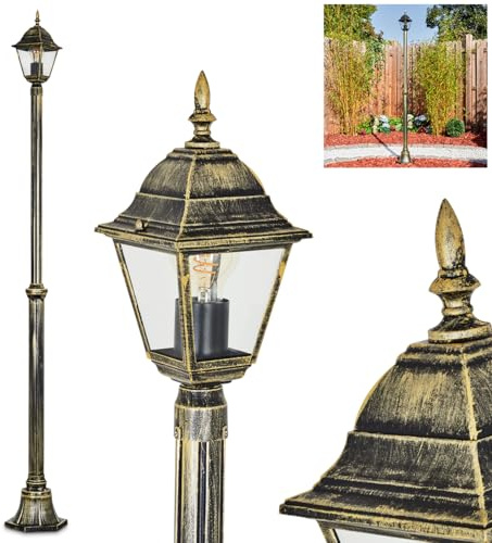 HOFSTEIN Kandelaber Naofe, Außenwegeleuchte aus Metall/Glas in Braun/Goldfarben/Klar, Wegeleuchte im Vintage/Antik/Landhaus-Design für Garten, Außenbereich, Hof, Höhe 196 cm, 1 x E27, IP44