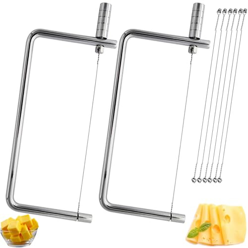 SUZLFTDZSW Kit de cortador de queso – 2 rebanadoras + 6 cables adicionales – Acero inoxidable – Ideal para hacer tablas de cortar queso de regalo