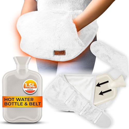 Wearable Hot Water Bottle Belt 1.5L – Soft Wrap Around Heat Pack for Period Pain, Back Pain & Cramps – Adjustable & Washable (White)