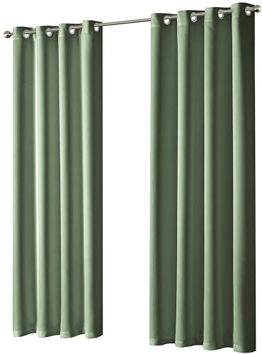 Olivia Rocco Blackout Eyelet Curtains Black Out Thermal Ring Top Curtain Pair Window Treatment Living Room Bedroom, 66 (Width) x 90 (Drop) Sage Green
