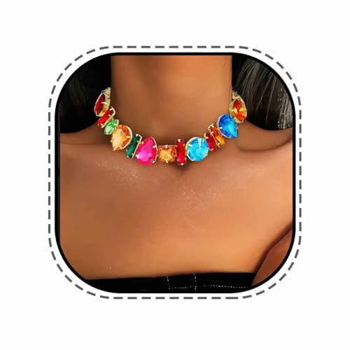 Evlry Strass Choker Halskette, Glitzernde Kristall Halsketten, Statement Kette für den Abschlussball für Frauen