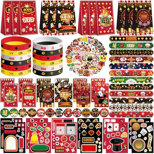 Obussgar Casino-Partyzubehör inklusive Geschenktüten, Aufklebern, Abzeichen und Armbändern
