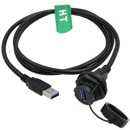 HangTon USB 3.0 Connector Male to Female Cable, Waterproof Circular, Type A, for Outdoor Data and Power Extension, 1m