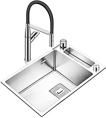 QUGURLID Thickened 304 Stainless Steel Kitchen Handmade Sink Large Single-Slot Washbasin Washbasin Set Under-Counter Basin (75 * 42cm)