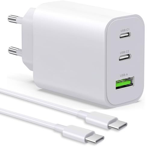 USB C Ladegerät 65W 3-Port USB Schnellladegerät,USB C Netzteil PD Ladegerät kompatibel mit MacBook Pro/Air, iPhone 16/16 Pro/15/14/13, iPad mini/Air, S24,Pixel (Weiße+ka)