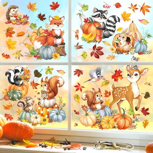 decalmile Fensterbilder Herbst Waldtiere Fenster Fuchs Fensteraufkleber | Statische Anti-Kollision Fensterdeko, Beidseitiger Druck, auf Beiden Seiten klar Sichtbar, Wasserdicht, Abnehmbar