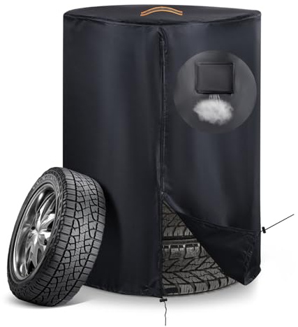 Tyre Cover，Upgraded 420D Oxford Tyre Protector Covers Waterproof Outdoor,SPF＞70+,Universal Wheel Stack Storage Covers with Waterproof Zipper,Air Vent (Holding 4 Tires Within 32 Inch Diameter)