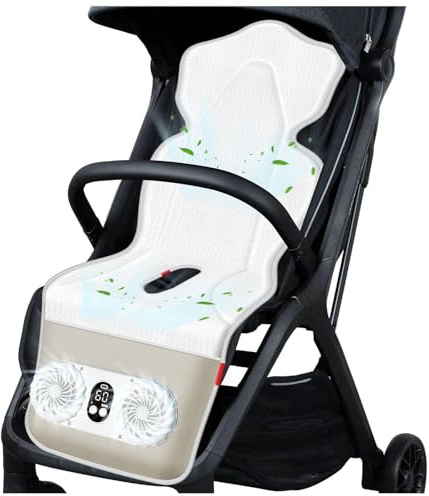 Almohadilla de refrigeración para asiento de coche para niños, almohadilla de refrigeración para cochecito con 2 ventiladores, 3 velocidades ajustables, alimentado por USB, transpirable, cojín para