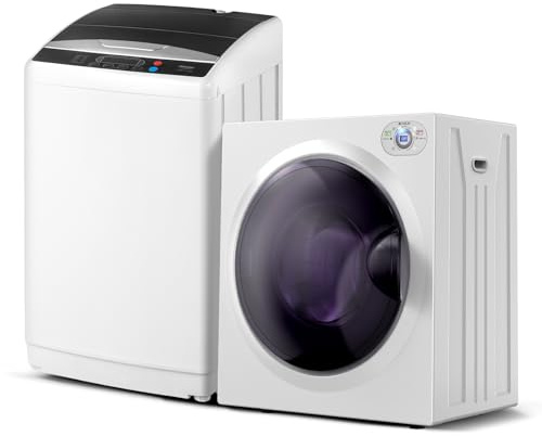 ROVSUN 25LBS Full Automatic Washing Machine and 2.6CuFt Portable Clothes Dryer Set, Electric Laundry Washer and Dryer Combo Set with Stainless Steel Inner Tub, for Apartment, Dorms, Home