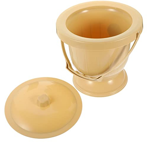 FOYTOKI Vasino Portatile per Adulti in Plastica Khaki Coperchio e Spazzola, Facile da Pulire e Comodo da Trasportare per Uso Domestico in Viaggio Colore Casuale