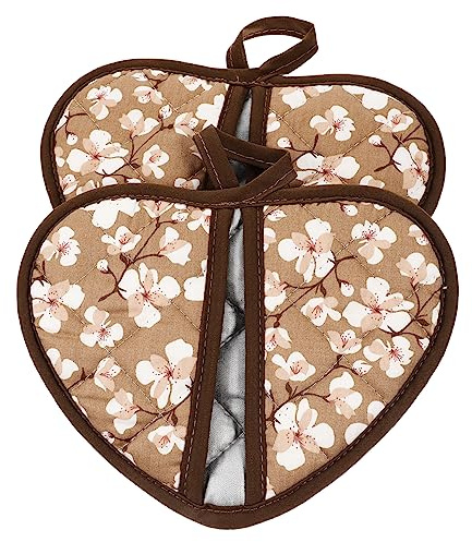 Warmhm 2pcs Heat Resistant Oven Mitts and Baking Gloves, Brown Cotton Microwave Safe Kitchen Oven Gloves for High Temperature Protection in Home Cooking