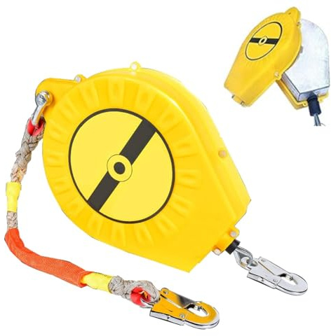 Aocay Dispositivo Anticaidas Retráctil Seguridad, Linea de Vida Retractil Homologado 150 kg, Verde/Amarillo Arnés de Seguridad Anticaídas Retráctil 3-20m para Trabajo en Tejados(Amarillo,15 Metros)