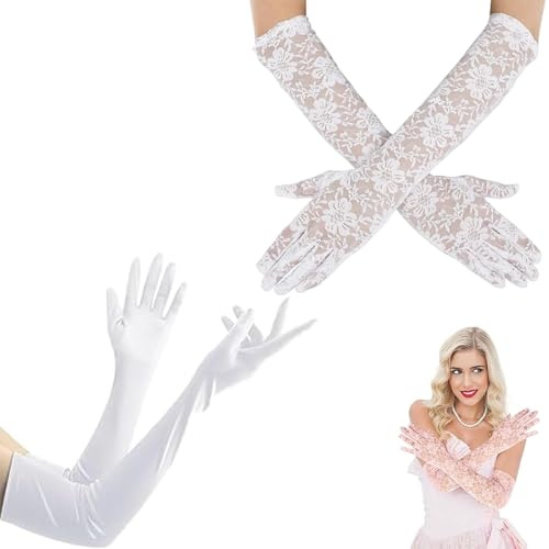 suction 2 Pair Long White Gloves, White Lace Gloves for Women, Elegant Long for Wedding, Cosplay, Tea Party, Opera Performance, Fashion Photography, Stylish Accessories