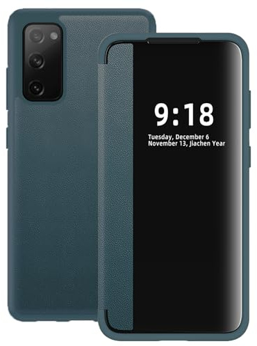 Handyhülle für Samsung Galaxy S20 FE Hülle Clear View Tasche Flip Case Klapphülle für Samsung S20 FE Hülle Klappbar Leder PU+PC Silikon Schutzhülle S20 FE 360 Grad Stoßfest Kratzfest Cover (Grün)