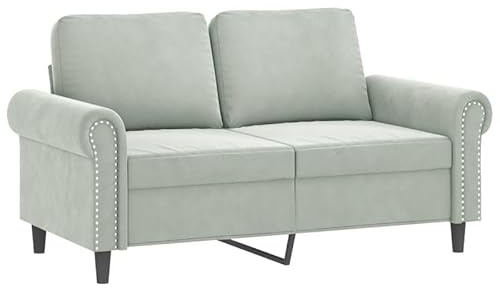Eleganz 2-TLG. Futon Sofagarnitur in Hellgrau Samt - Bequeme Sitzgarnitur mit Kissen für Wohnzimmer & kleine Räume, Langlebig & Pflegeleicht