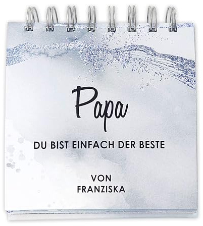 FEENSTAUB Tischaufsteller Papa, personalisierter Monatsaufsteller mit Namen, 31 Zitate, Sprüche und Seiten zum Ausfüllen, Papa Kalender, Danke Mama, Geschenk für Väter Vatertaggeschenk