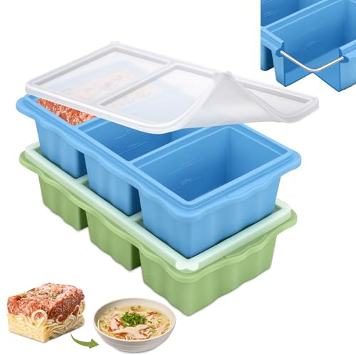 IAGORYUE 2 Pack Silicone Soup Freezer Tray With Lid, 1 Cup/250ml Cubes Large Ice Cube Tray, Meal Prep Soup Storage Containers for Freezing, Oven-Safe Food Freezer Moulds for Stew, Sauce, Batch Cooking