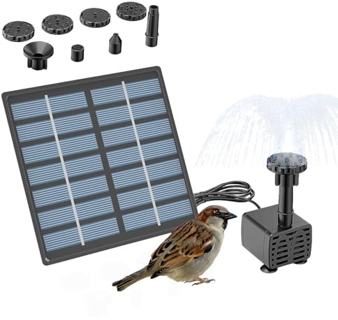 Solenergidriven dammpump, vattenfontän för trädgården, lämplig för terrass, trädgård, bakgård, park, pool, fiskbassäng, akvarium samt