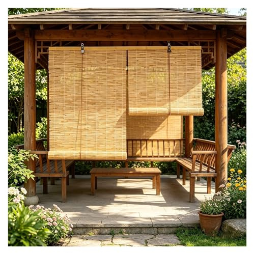 IRUGS Tenda a Rullo in Canna Naturale, Cannucciato per Esterno e Interno, Tapparella in bambù Impermeabile, Protezione Privacy e Ventilazione per Patio e Balcone(180 Lx300 A cm)
