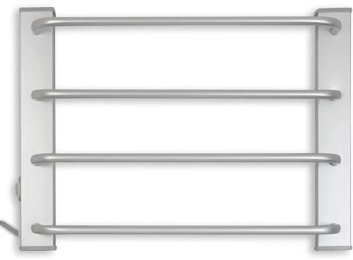 Fishtec - Asciugamano Elettrico da Parete 60W - Senza Termostato - Porta Asciugamano Bagno Stenditore Riscaldante 4 Barre - 50 CM - Alluminio Spazzolato - Riscaldamento Supplementare - Design Sobrio