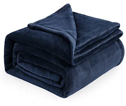 Bedsure Fleece Blanket King Size - Flannel Fleece, Navy Blue, 270x230 cm