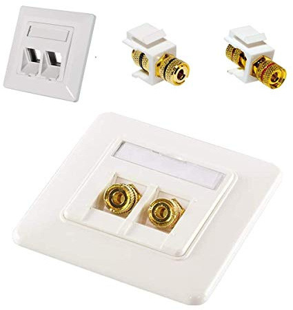 Keystone Unterputz Leerdose für 2 Keystone Bananenstecker-Buchsen inkl. 2x Keystone Modul Polklemme > Gewindebuchse 1x Markierung rot, 1x Markierung schwarz für Audio Lautsprecher Verkabelung
