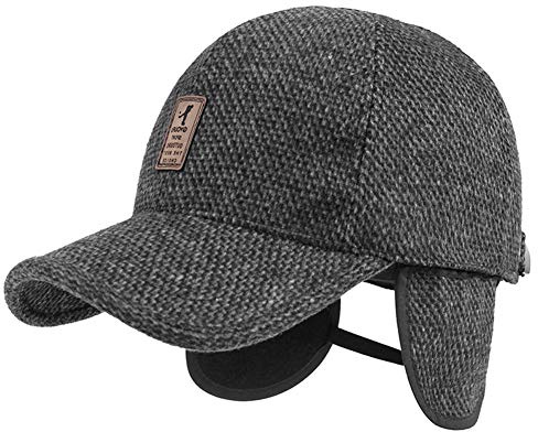 QCHOMEE Homme Casquette d'hiver en Laine Epaisse Thermique Casquette de Baseball avec Oreillettes Pliant Coupe-Vent Anti-Neige Chapeau de Cyclisme Moto Ski Snowboard Chasse Réglable