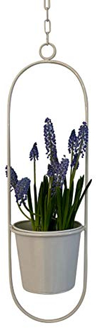Hängetopf mit herausnehmbarem Blumentopf 'Hanging Garden' Oval, weiß - Ovaler Dekoring an Metallkette mit Übertopf für Pflanzen