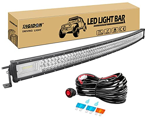 RIGIDON 50 Pulgadas 127 cm 648W Curva Barra de luz led y 12V cableado Kit | largo alcance, barras luminosas led, para off road todoterreno camión coche ATV 4x4, luz de conducción, 6000K, impermeable