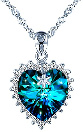 MOOFUN Damen Herz Halskette Glänzende Herz 925 Sterling Silber Kette mit Blau Kristall Zirkonia Anhänger Frauen Schmuck Geschenkverpackung Geschenke für Freundin Mädchen Mama Geburtstag Valentinstag