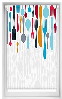 Blindecor Easy Verdunkelungsrollo ohne Bohren, Digitaldruck, Besteck, 90 x 150 cm (Breite x Höhe), Stoffmaß 87 x 145 cm, Thermo-Rollo