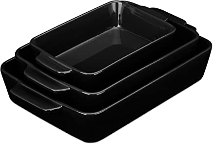 Relaxdays Juego de 3 Fuentes Horno, 3 Tamaños, Rectangulares, Cerámica, Aptas Lavavajillas, Recipientes Lasaña, Negro, 6 x 33 x 20 cm