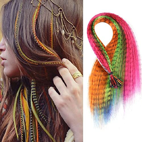 Lipfer 50 Pcs Farbige Haare Erweiterungen Haarfedern Clip in Synthetic Hair Extension Kit, Haarverlängerungstinsel Für Frauen Girls Cosplay Party