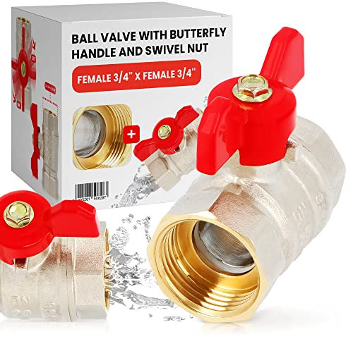Valvola a Sfera Maniglia Farfalla 3/4'' x 3/4'' Filettatura Interna Femmina Ottone per Acqua Calda Rubinetto d'Arresto Intercettazione Robusto Tenuta