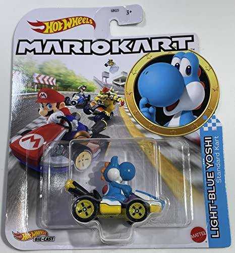 Hot Wheels - Mario Kart - Hellblau Yoshi - Standard Kart - 2023 - Mint/NrMint Schiffe Luftpolsterfolie verpackt in einer großen Box