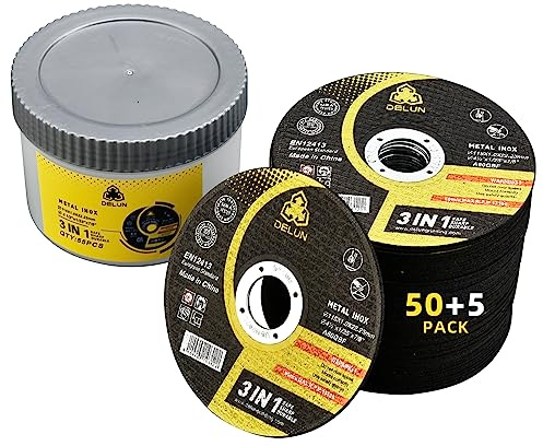 DELUN Cut Off Wheels 4 1/2 inch 55 Pack Thin Metal & Stainless Steel Cutting Wheel Professional Fast 4-1/2 x .045 x 7/8 Cutting Disc for Angle Grinder