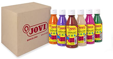 Jovi - Tempera liquide, boîte de 6 bouteilles de 250 ml, couleurs secondaires, peinture à base d'ingrédients naturels, facile à laver, sans gluten, idéale pour un usage scolaire (502/6B)