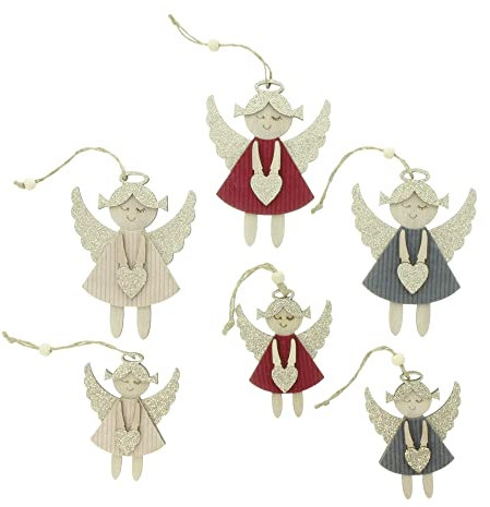 FRANK FLECHTWAREN Hänger Engel, 6er Set, Holz, Cord, Sisal Maße: Höhe 10 cm, 13 cm